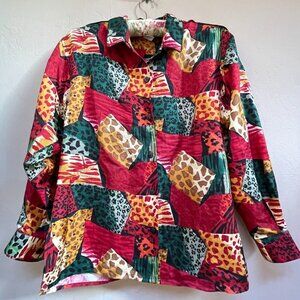 Vintage Art De Chine Womens Petites Small 100% Silk Multicolor Hawaiian Shirt